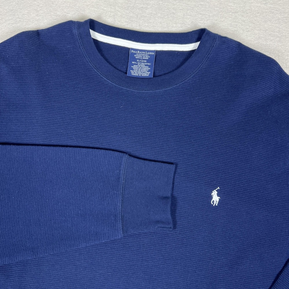 Polo Ralph Lauren Sleepwear Shirt Mens XL Blue Waffle Knit Pajama Top Thermal